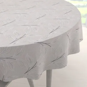 ubrus Velký dekorační kulatý ubrus Leona LN-164 Pnoucí lístky na režném Ø 160 cm