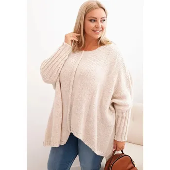 Dámský svetr Dámský svetr Plus Size z akrylu volného střihu s rukávem 3/4 béžový UNI