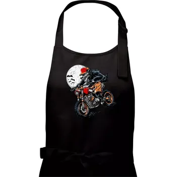 Kuchyňská zástěra Kreslený vlk na motorce - Dámská zástěra na vaření - Univerzální velikost ( Černá )