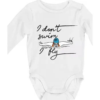 I don't swim i fly - Body kojenecké s dlouhým rukávem - Dlouhý r. 3-6 měs ( Bílá )