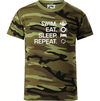 Chlapecké oblečení Eat sleep swim - Dětské maskáčové triko - 134 cm/8 let ( Zelený maskáč )