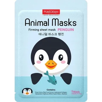 Pleťová maska PUREDERM Zvířecí maska na obličej v plátýnku Tučňák 21 ml