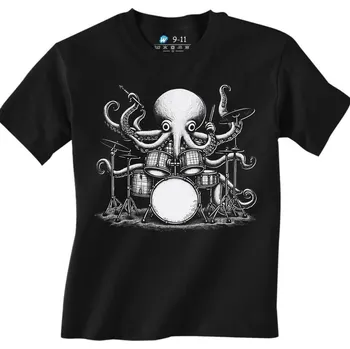 Chlapecké tričko Dětské tričko Chobotnice Bubeník (Velikost: 7-8, Barva: Černá)