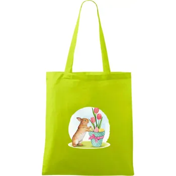 Velikonoční zajíček tulipány - Taška bavlněná - 42 x 38 cm ( Limetková )