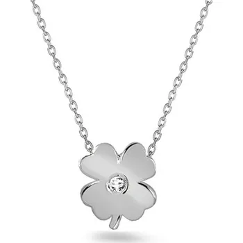Náhrdelník Náhrdelník v bílém zlatě čtyřlístek s diamantem, 14K ALBR003A + dárkové balení LUXUS zdarma