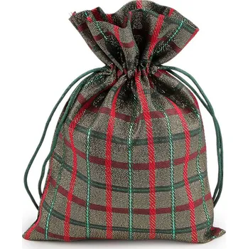 Dárková taška Vánoční dárkový pytlík káro s lurexem 13x18 cm Varianta: 2 zlatá, Balení: 10 ks