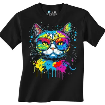 Chlapecké tričko Dětské tričko Cool Kočka v Brýlích (Velikost: 7-8, Barva: Černá)