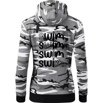 Dámská mikina Swim nápis - Dámská mikina trendy zipper s kapucí - XL ( Šedý maskáč )