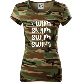 Dámské tričko Swim nápis - Dámské maskáčové triko - M ( Hnědý maskáč )