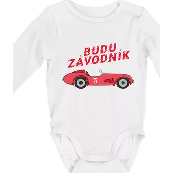 Kojenecký body Budu závodník červené staré auto - Body kojenecké s dlouhým rukávem - Dlouhý r. do 3 měs ( Bílá )