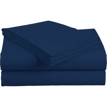 Prostěradlo PROSTĚRADLO BEZ GUMY BAVLNĚNÝ SATÉN 200X220 CM TMAVĚ MODRÉ