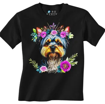Chlapecké tričko Dětské tričko Květinový Yorkšír (Velikost: 3-4, Barva: Černá)