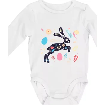 Kojenecký body Velikonoční zajíček květiny - Body kojenecké s dlouhým rukávem - Dlouhý r. do 3 měs ( Bílá )