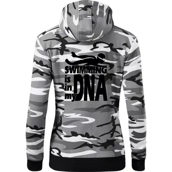 Dámská mikina Swimming is in my DNA - Dámská mikina trendy zipper s kapucí - XS ( Šedý maskáč )