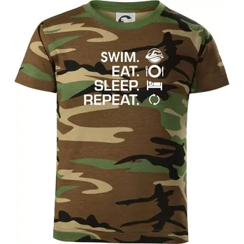 Chlapecké tričko Eat sleep swim - Dětské maskáčové triko - 122 cm/6 let ( Hnědý maskáč )