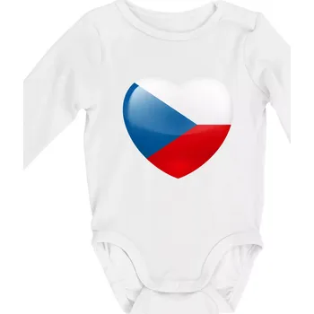Kojenecký body Česká vlajka srdce - Body kojenecké s dlouhým rukávem - Dlouhý r. do 3 měs ( Bílá )