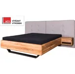 Manželská postel ARIA čelo čalouněné rozšířené, kovová podnož, 180 cm, dub nature