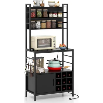 Komoda Kuchyňská skříňka Costway černá 40 x 80 x 170 cm, barva dvířek: černá