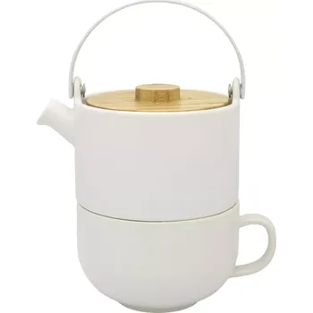 Konvice na čaj BREDEMEIJER Umea Čajová konvice s hrnkem, bílá, kamenina, obsah: 0,50 litru, výška: 210 mm