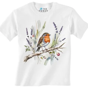 Chlapecké tričko Dětské tričko Červenka obecná na větvi (Velikost: 7-8, Barva: Bílá)