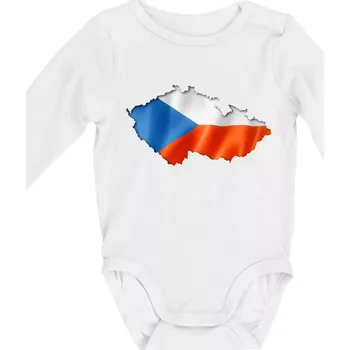 Česká vlajka v obrysu republiky - Body kojenecké s dlouhým rukávem - Dlouhý r. 6-12 měs ( Bílá )