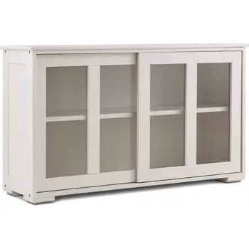 Komoda Kuchyňská skříňka Costway béžová, volně stojící, dřevotříska, 2 prosklené dveře