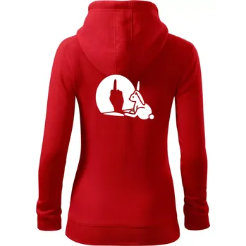 Dámská mikina Zajíc stín fuck - Dámská mikina trendy zipper s kapucí - M ( Červená )