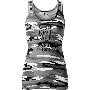 Dámské tričko Keep calm and swim on - Dámské Maskáčové tílko - M ( Šedý maskáč )