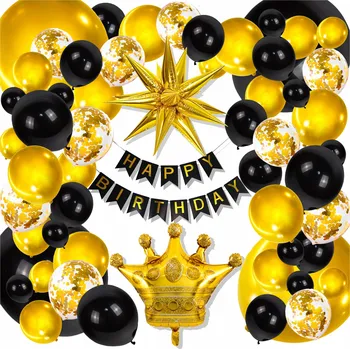 Balónek BALÓNKOVÁ GIRLANDA BALÓNKY K NAROZENINÁM HAPPY BIRTHDAY ZLATÁ ČERNÁ SADA 141 KUSŮ