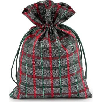 Vánoční dárkový pytlík káro s lurexem 13x18 cm, barva 1 stříbrná