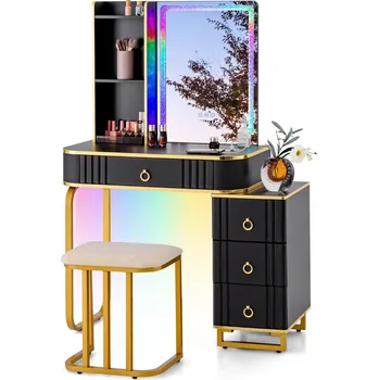 Toaletní stolek Toaletní Stolek Costway černý matný 100 x 137 x 40 cm