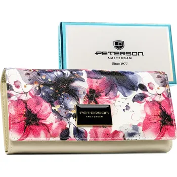 Peněženka Velká dámská peněženka s květinovým vzorem z přírodní a eko kůže s RFID systémem Barva: béžová || růžová || vícebarevný