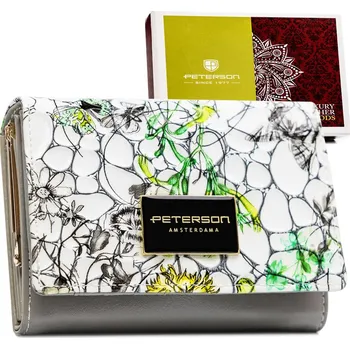 Peněženka dámská peněženka z pravé kůže s RFID systémem a květinovým vzorem Barva: Zelená