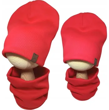 Čepice Čepice Nákrčník Set Dvoudílný Dětský Bavlna Žebrovaný 46-52 Červený