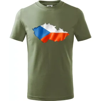 Chlapecké oblečení Česká vlajka v obrysu republiky - Tričko dětské bavlněné - 98 cm / 2 roky ( Khaki )