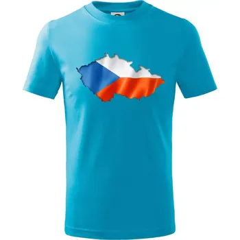 Česká vlajka v obrysu republiky - Tričko dětské bavlněné - 98 cm / 2 roky ( Světlý tyrkys )