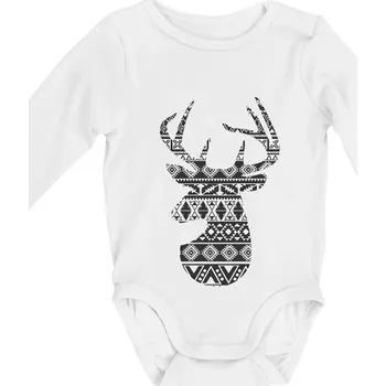 Jelen - svetr s jelenem - Body kojenecké s dlouhým rukávem - Dlouhý r. do 3 měs ( Bílá )