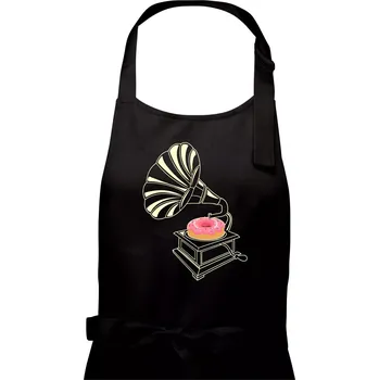 Kuchyňská zástěra Gramophone Donut - Pánská zástěra na vaření - Univerzální velikost ( Černá )