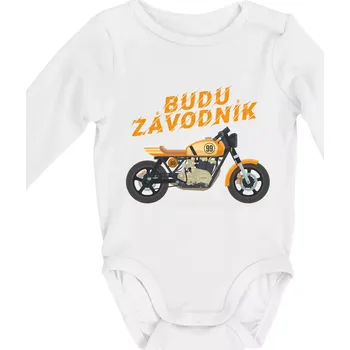 Kojenecký body Budu závodník žlutý cafe racer - Body kojenecké s dlouhým rukávem - Dlouhý r. do 3 měs ( Bílá )