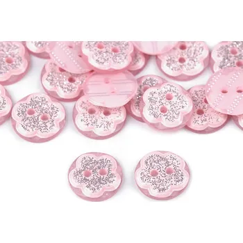 Knoflík Knoflík květ s glitry velikost 20", malé, 2 růžová sv. stříbrná
