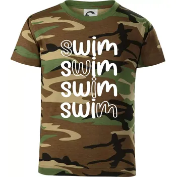 Chlapecké tričko Swim nápis - Dětské maskáčové triko - 122 cm/6 let ( Hnědý maskáč )