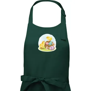 Kuchyňská zástěra Velikonoční kuřátka - Dámská zástěra na vaření - Univerzální velikost ( Lahvově zelená )