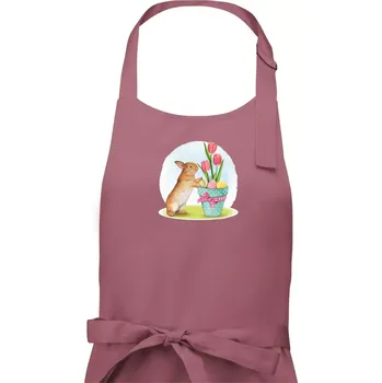 Kuchyňská zástěra Velikonoční zajíček tulipány - Pánská zástěra na vaření - Univerzální velikost ( Starorůžová )