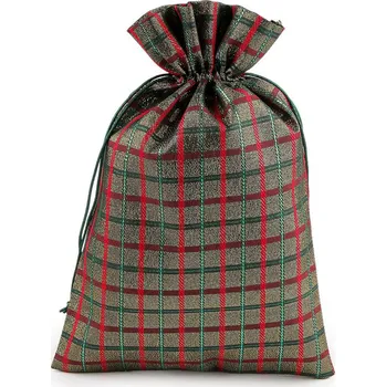 Vánoční dárkový pytlík káro s lurexem 20x30 cm, barva 2 zlatá