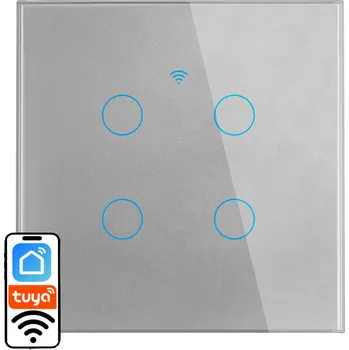 vypínač SKLENĚNÝ WIFI VYPÍNAČ SVĚTLA STŘÍBRNÝ ŠEDÝ ČTYŘI TLAČÍTKA 4G1W TUYA ⌀60