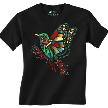 Chlapecké tričko Dětské tričko Let Kolibříka Ptačí mandala (Velikost: 7-8, Barva: Černá)