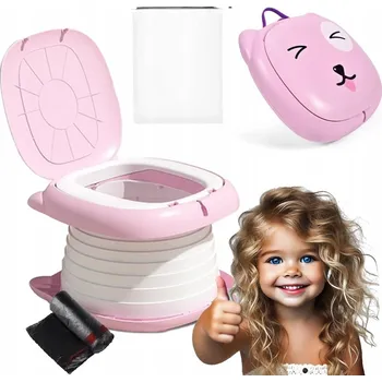 Kojenecká hygiena Skládací dětský nočník, cestovní, růžový, vyměnitelné sáčky, toaleta