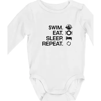 Eat sleep swim - Body kojenecké s dlouhým rukávem - Dlouhý r. do 3 měs ( Bílá )