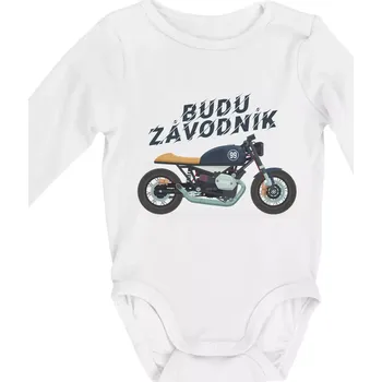 Budu závodník modrý cafe racer - Body kojenecké s dlouhým rukávem - Dlouhý r. do 3 měs ( Bílá )