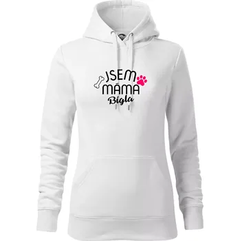 Dámská mikina Jsem máma Bígla - Mikina dámská Cape s kapucí - 2XL ( Bílá )